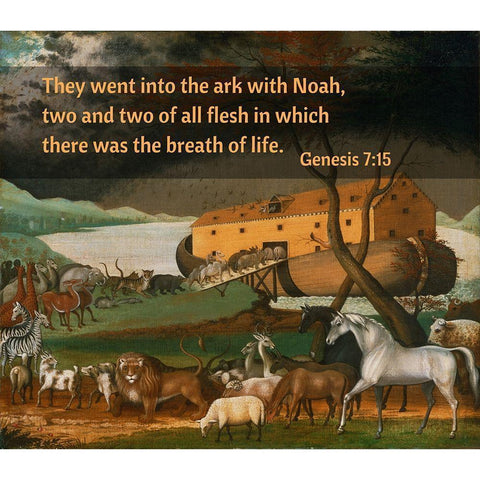 Bible Verse Quote Genesis 7:15, Edward Hicks - Noahs Ark White Modern Wood Framed Art Print by ArtsyQuotes