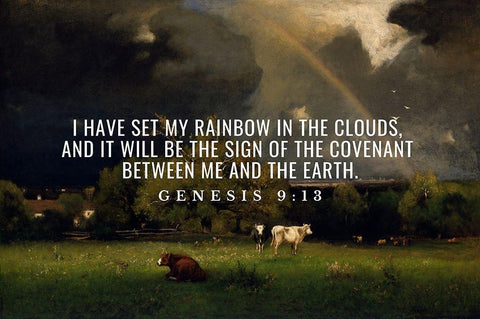 Bible Verse Quote Genesis 9:13, George Inness - The Rainbow White Modern Wood Framed Art Print with Double Matting by ArtsyQuotes