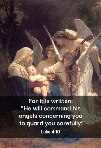 Bible Verse Quote Luke 4:10, William Adolphe Bouguereau - Song of the Angels White Modern Wood Framed Art Print with Double Matting by ArtsyQuotes