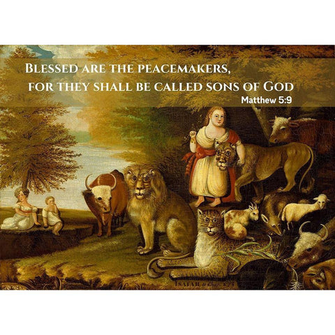 Bible Verse Quote Matthew 5:9, Edwin Austin Abbey - Peaceable Kingdom White Modern Wood Framed Art Print by ArtsyQuotes