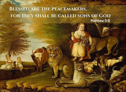 Bible Verse Quote Matthew 5:9, Edwin Austin Abbey - Peaceable Kingdom Black Ornate Wood Framed Art Print with Double Matting by ArtsyQuotes