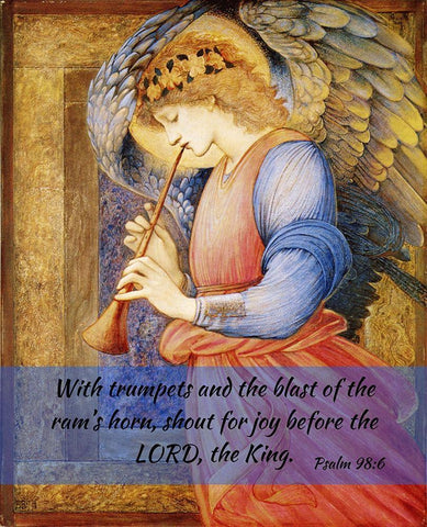 Bible Verse Quote Psalm 98:6, Edward Burne Jones - An Angel Playing a Flageloet 2 Black Ornate Wood Framed Art Print with Double Matting by ArtsyQuotes