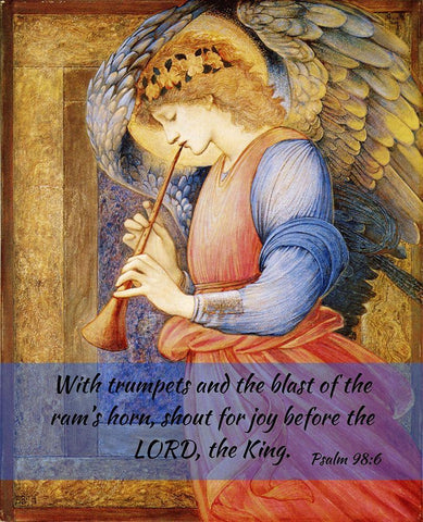 Bible Verse Quote Psalm 98:6, Edward Burne Jones - An Angel Playing a Flageloet 2 White Modern Wood Framed Art Print with Double Matting by ArtsyQuotes