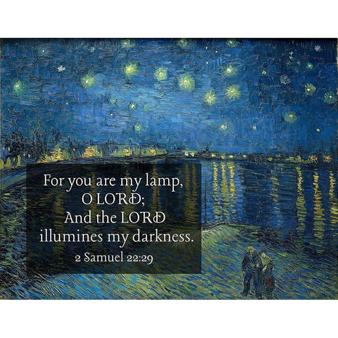 Bible Verse Quote 2 Samuel 22:29, Vincent van Gogh - Starry Night Over the Rhone Gold Ornate Wood Framed Art Print with Double Matting by ArtsyQuotes