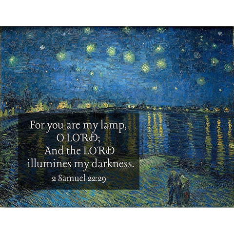 Bible Verse Quote 2 Samuel 22:29, Vincent van Gogh - Starry Night Over the Rhone Black Modern Wood Framed Art Print with Double Matting by ArtsyQuotes