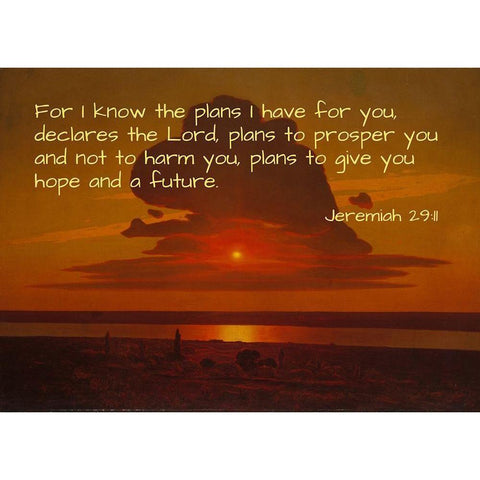 Bible Verse Quote Jeremiah 29:11, Arkhip Kuindzhi - Red Sunset on the Dnieper White Modern Wood Framed Art Print by ArtsyQuotes