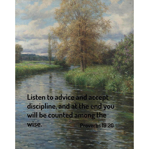 Bible Verse Quote Proverbs 19:20, Louis Aston Knight - At the Waters Edge White Modern Wood Framed Art Print by ArtsyQuotes