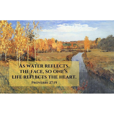 Bible Verse Quote Proverbs 27:19, Issac Levitan - Autumn Landscape I Black Modern Wood Framed Art Print with Double Matting by ArtsyQuotes