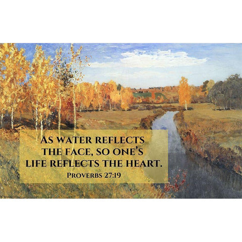 Bible Verse Quote Proverbs 27:19, Issac Levitan - Autumn Landscape I White Modern Wood Framed Art Print by ArtsyQuotes