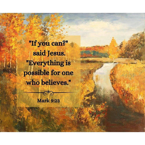 Bible Verse Quote Mark 9:23, Issac Levitan - Autumn Water White Modern Wood Framed Art Print by ArtsyQuotes