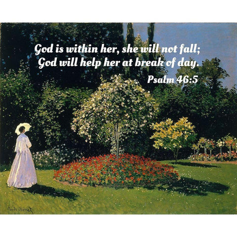 Bible Verse Quote Psalm 46:5, Claude Monet - Jeanne-Marguerite Lecadre in the Garden Black Modern Wood Framed Art Print by ArtsyQuotes