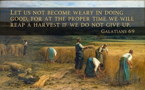 Bible Verse Quote Galatians 6:9, Leon Augustin LHermitte - The Harvest Black Ornate Wood Framed Art Print with Double Matting by ArtsyQuotes