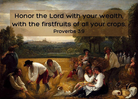 Bible Verse Quote Proverbs 3:9, Benjamin West - Harvesting at Windsor Black Ornate Wood Framed Art Print with Double Matting by ArtsyQuotes