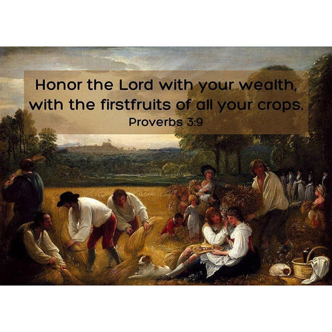 Bible Verse Quote Proverbs 3:9, Benjamin West - Harvesting at Windsor White Modern Wood Framed Art Print by ArtsyQuotes