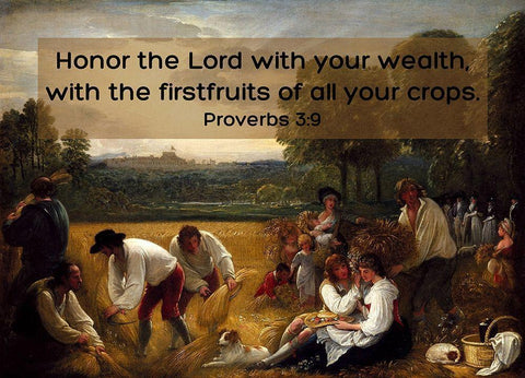 Bible Verse Quote Proverbs 3:9, Benjamin West - Harvesting at Windsor White Modern Wood Framed Art Print with Double Matting by ArtsyQuotes