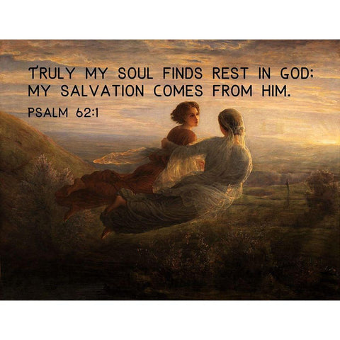 Bible Verse Quote Psalm 62:1, Louis Janmot - Poem of the Soul The Souls Journey Black Modern Wood Framed Art Print by ArtsyQuotes