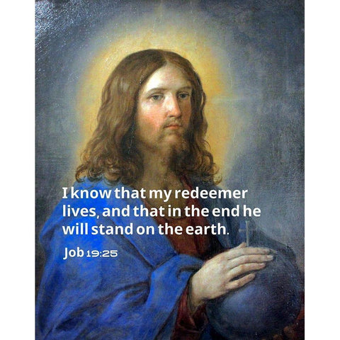 Bible Verse Quote Job 19:25, Guido Reno - Christ the Savior Black Modern Wood Framed Art Print with Double Matting by ArtsyQuotes