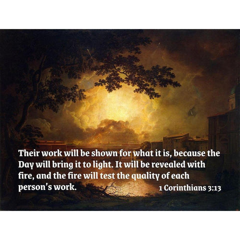 Bible Verse Quote 1 Corinthians 3:13, Joseph Wright - Firework Display at the Castel Sant Angelo Gold Ornate Wood Framed Art Print with Double Matting by ArtsyQuotes