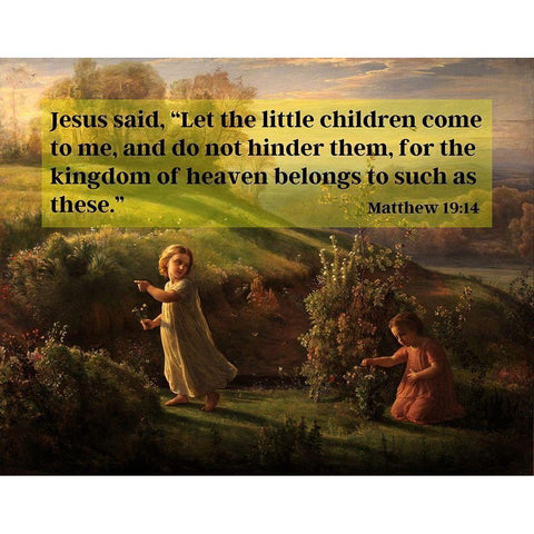 Bible Verse Quote Matthew 19:14, Anne Francois Janmot - Poem of the Soul Spring Gold Ornate Wood Framed Art Print with Double Matting by ArtsyQuotes