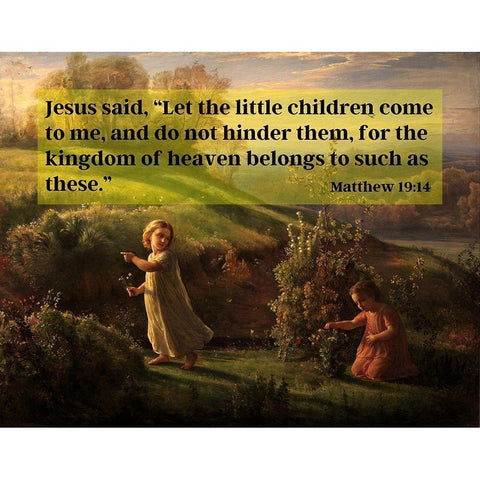 Bible Verse Quote Matthew 19:14, Anne Francois Janmot - Poem of the Soul Spring Black Modern Wood Framed Art Print by ArtsyQuotes