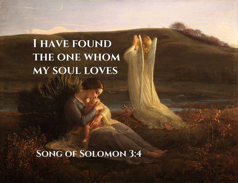 Bible Verse Quote Song of Solomon 3:4, Anne Francois Janmot - The Angel and the Mother White Modern Wood Framed Art Print with Double Matting by ArtsyQuotes