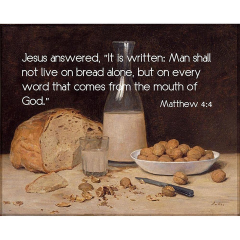 Bible Verse Quote Matthew 4:4, Albert Ankler - Still Life New Wine White Modern Wood Framed Art Print by ArtsyQuotes