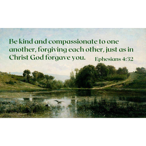 Bible Verse Quote Ephesians 4:32, Charles Francois Daubigny - The Ponds of Gylieu White Modern Wood Framed Art Print by ArtsyQuotes