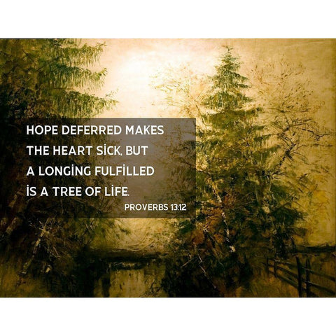 Bible Verse Quote Proverbs 13:12, Laszlo Mednyanszky  - Riverside Trees White Modern Wood Framed Art Print by ArtsyQuotes