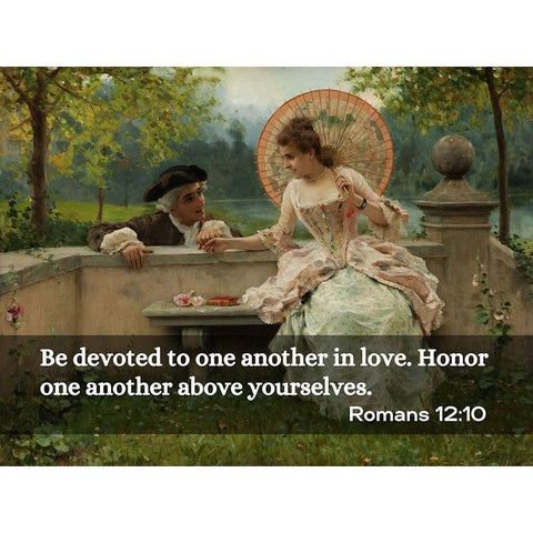 Bible Verse Quote Romans 12:10, Federico Andreotti - An in Love Conversation in Park Gold Ornate Wood Framed Art Print with Double Matting by ArtsyQuotes