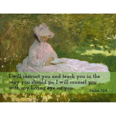 Bible Verse Quote Psalm 32:8, Claude Monet - Springtime 2 Gold Ornate Wood Framed Art Print with Double Matting by ArtsyQuotes