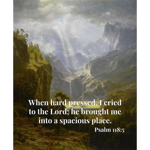 Bible Verse Quote Psalm 118:5, Albert Bierstadt - The Rocky Mountains Landers Peak White Modern Wood Framed Art Print by ArtsyQuotes