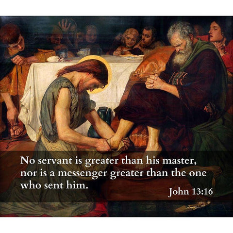Bible Verse Quote John 13:16, Ford Madox Brown - Jesus Washes Peters Feet White Modern Wood Framed Art Print by ArtsyQuotes