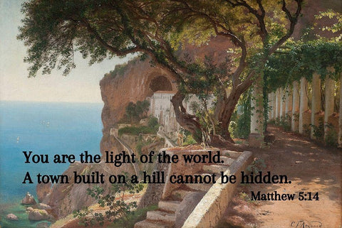 Bible Verse Quote Matthew 5:14, Carl Fredrik Aagard - Pergola in Amalfi White Modern Wood Framed Art Print with Double Matting by ArtsyQuotes