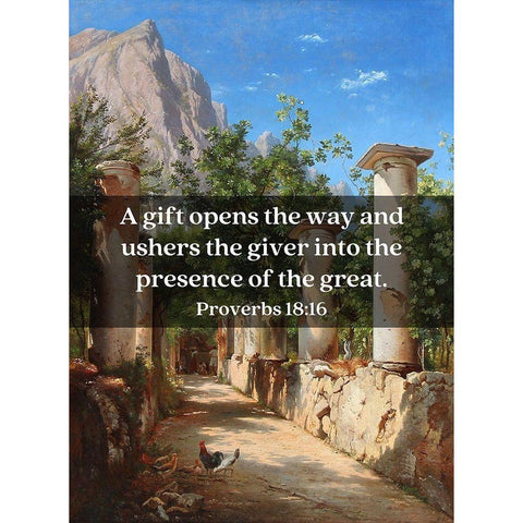 Bible Verse Quote Proverbs 18:16, Carl Fredrik Aagard - Ancient Columns Black Modern Wood Framed Art Print by ArtsyQuotes