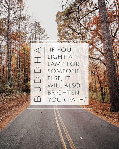 Buddha Quote: Brighten Your Path White Modern Wood Framed Art Print with Double Matting by ArtsyQuotes