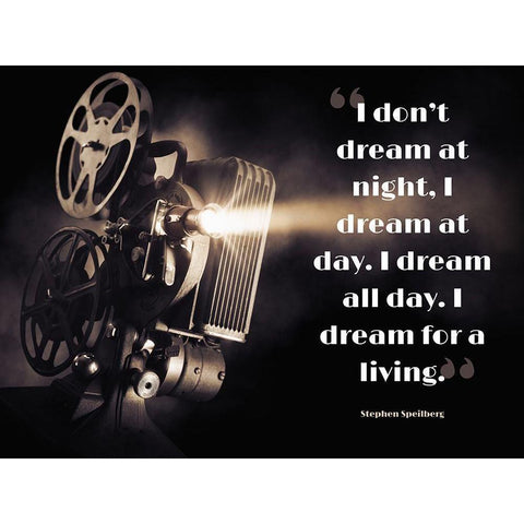 Stephen Speilberg Quote: Dream at Day Black Modern Wood Framed Art Print by ArtsyQuotes