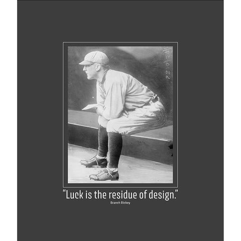 Branch Rickey Quote: Luck White Modern Wood Framed Art Print by ArtsyQuotes