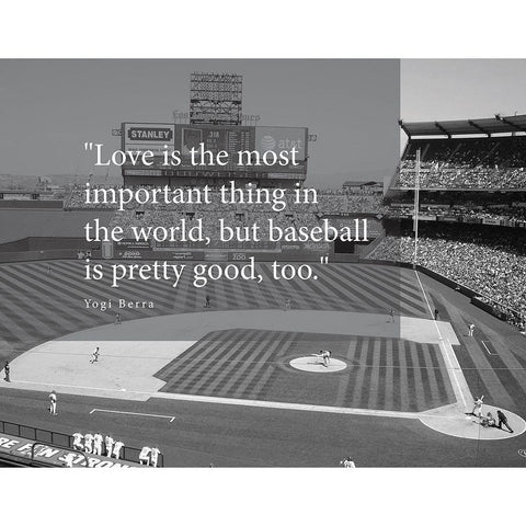 Yogi Berra Quote: Love and Baseball Black Modern Wood Framed Art Print by ArtsyQuotes