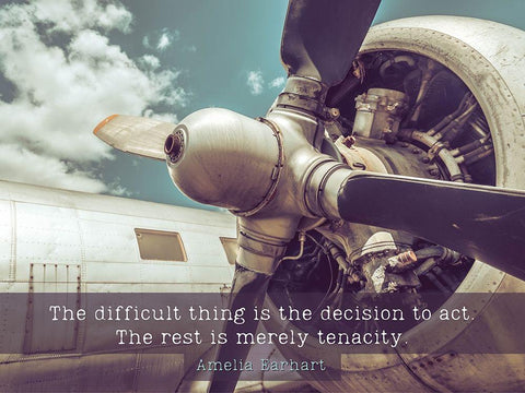 Amelia Earhart Quote: Decision to Act Black Ornate Wood Framed Art Print with Double Matting by ArtsyQuotes