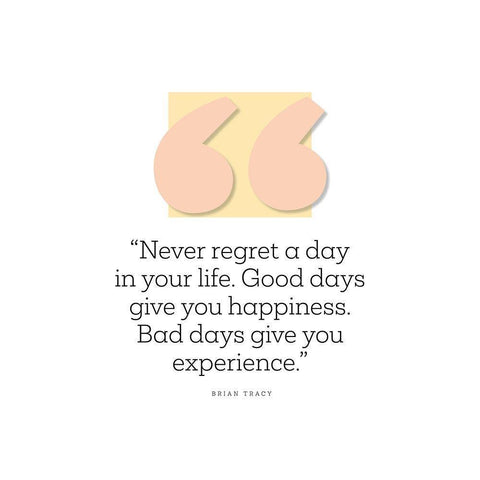 Brian Tracy Quote: Never Regret White Modern Wood Framed Art Print by ArtsyQuotes