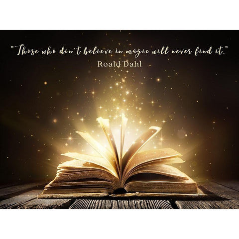 Roald Dahl Quote: Believe in Magic White Modern Wood Framed Art Print by ArtsyQuotes