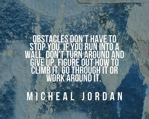 Michael Jordan Quote: Obstacles Dont Have to Stop You White Modern Wood Framed Art Print with Double Matting by ArtsyQuotes