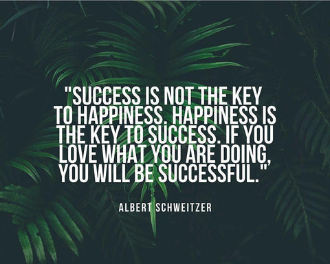 Albert Schweitzer Quote: Happiness is the Key to Success White Modern Wood Framed Art Print with Double Matting by ArtsyQuotes