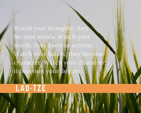 Lao-Tze Quote: Watch Your Thoughts White Modern Wood Framed Art Print with Double Matting by ArtsyQuotes