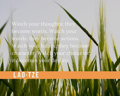Lao-Tze Quote: Watch Your Thoughts Black Ornate Wood Framed Art Print with Double Matting by ArtsyQuotes