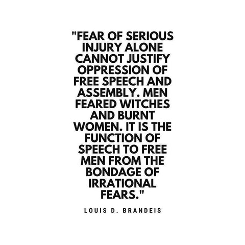 Louis D. Brandeis Quote: Fear of Serious Injury Black Modern Wood Framed Art Print by ArtsyQuotes