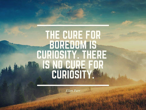 Ellen Parr Quote: Boredom is Curiosity White Modern Wood Framed Art Print with Double Matting by ArtsyQuotes