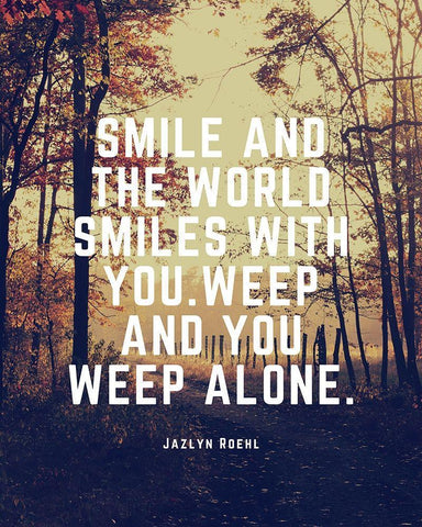 Jazlyn Roehl Quote: The World Smiles White Modern Wood Framed Art Print with Double Matting by ArtsyQuotes