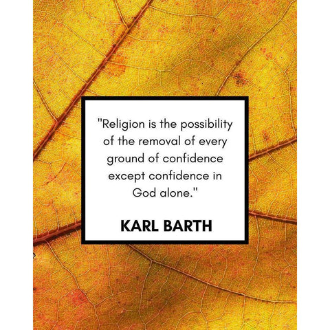 Karl Barth Quote: Religion White Modern Wood Framed Art Print by ArtsyQuotes