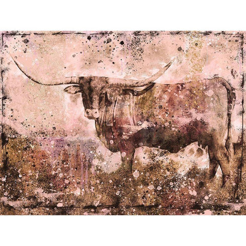 Long Horn ocher tint Black Modern Wood Framed Art Print with Double Matting by Wiley, Marta